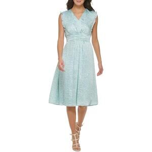 🆕⭐DKNY Donna Karan mint blue floral smocked midi dress Size 6 QUICK SHIP